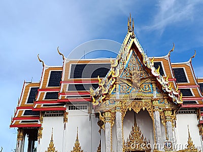 Chulamanee Temple church on sky background is Buddhist temple Samut Songkhram province. Landmarks Thailand Stock Photo