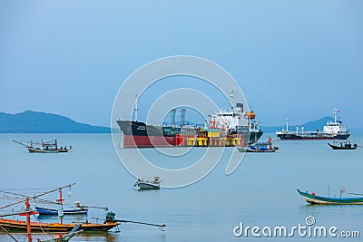 Chumphon thailand - 15 september 2019: Industrial ships on the Sea Editorial Stock Photo