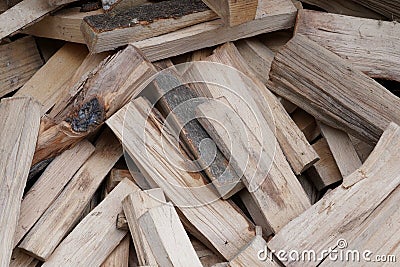 Chunks of wood destined for heating. Thy are cut in correct size to fit into the stove. Stock Photo