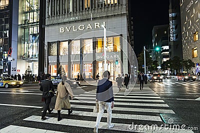 Luxury shopping street Chuo Dori Night time Editorial Stock Photo