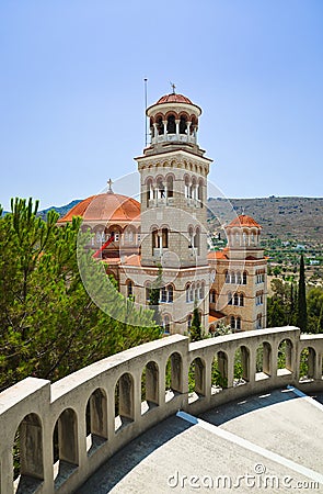 Church Agios Nectarios on island Aegina, Greece Stock Photo