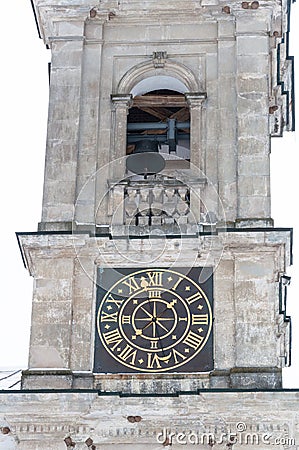 Church bell tower with clock Stock Photo