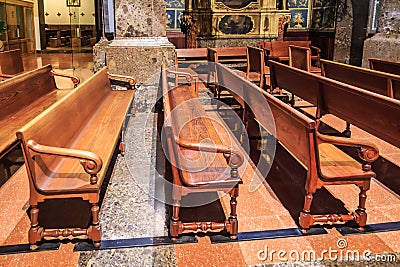 Church benches Stock Photo