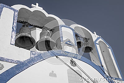 A church with blue and white details in Oia/Santorini/Greece Stock Photo