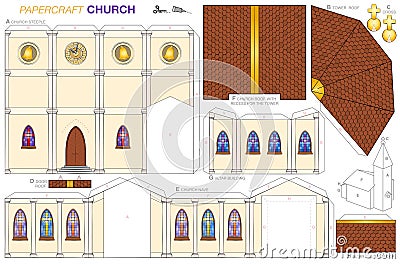 Church Building Paper Craft Template Vector Illustration