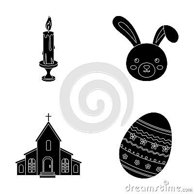 Church, candle, easter bunny and painted egg.Easter set collection icons in black style vector symbol stock illustration Vector Illustration