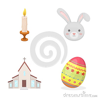Church, candle, easter bunny and painted egg.Easter set collection icons in cartoon style vector symbol stock Vector Illustration