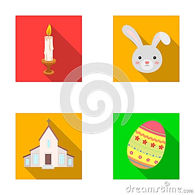 Church, candle, easter bunny and painted egg.Easter set collection icons in flat style vector symbol stock illustration Vector Illustration