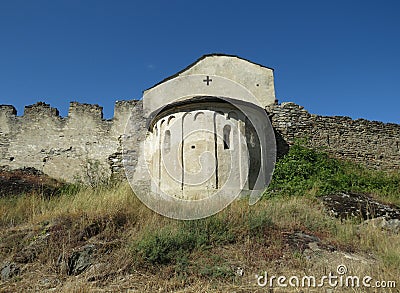 Church Castellana. Castle of Argent. Villeneuve. Aosta. Italy. Stock Photo