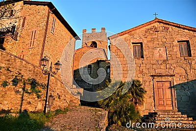 Church and castle in the ancient part of Collodi. Stock Photo