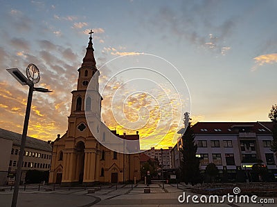 Church in central Slovakia during sunset. Stock Photo