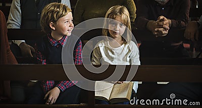 Church Children Believe Faith Religious Family Stock Photo