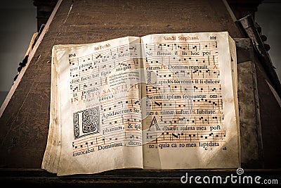 church choir books on a wooden lectern Stock Photo