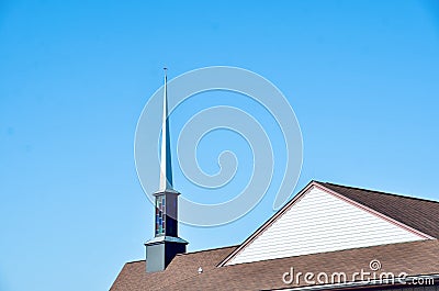 Church cross tower with ornamental glass windows Stock Photo