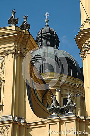 Church dome and statues in Munich, Germany Stock Photo