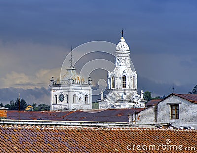 Church domes in downtown Quito Stock Photo