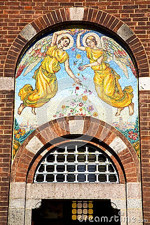 church door in italy wing closed brick Stock Photo