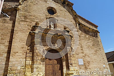 Church facade with sculptures from Balaguer, Catalonia Stock Photo