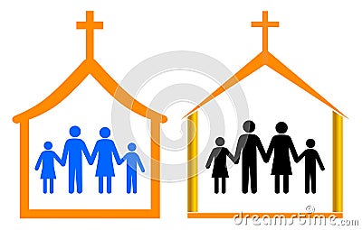 Church and family Vector Illustration