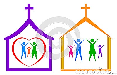 Church and family Vector Illustration