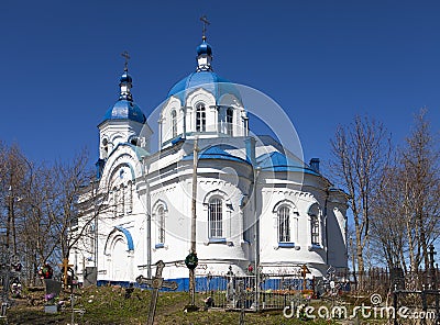 Church of the Feast of the Cross, 19th century, and the remains of the thrown cemetery. The village Opolye, 100 km from St. Pete Stock Photo