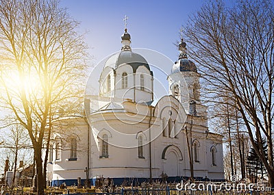 Church of the Feast of the Cross, 19th century, and the remains of the thrown cemetery. The village Opolye, 100 km from St. Pete Stock Photo