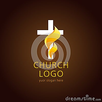 Church flame cross logo Vector Illustration
