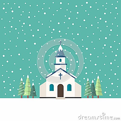 Church flat style in winter season Vector Illustration