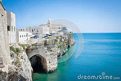 Church in front of adriatic sea in the Vieste Italy Stock Photo