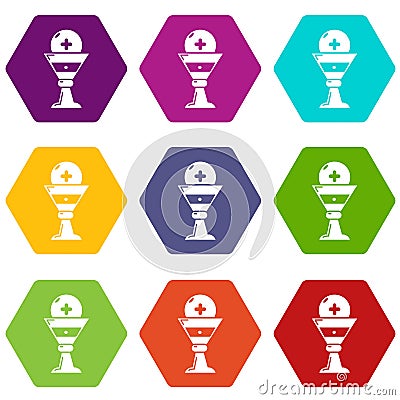 Church goblet glyph icons set 9 vector Vector Illustration