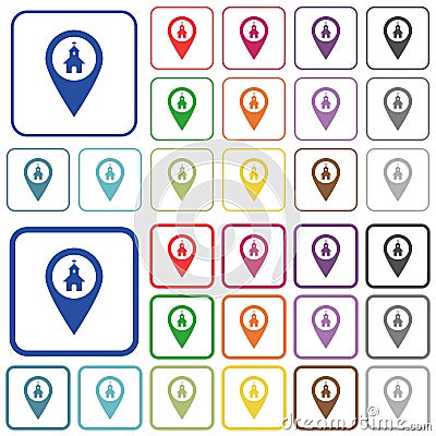 Church GPS map location outlined flat color icons Stock Photo