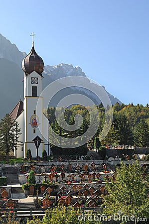 The church in Grainau with Zugspitze 02 Stock Photo