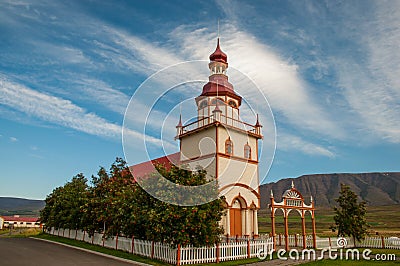 Church of Grund in Eyjafjordur Iceland Stock Photo