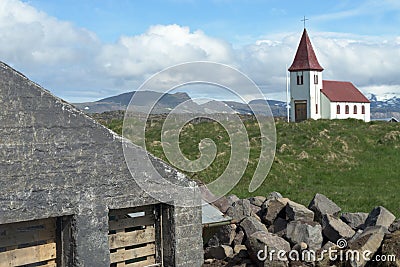 The church in Hellnar, Western Iceland Stock Photo