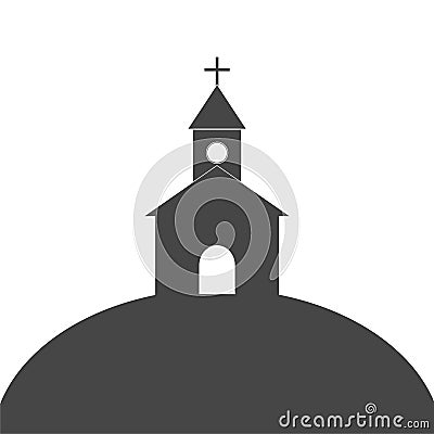 Church On Hill Silhouette, Vector logo Illustration of a Church Vector Illustration