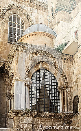 Church of the Holy Sepulcher Church of the Resurrection of Christ in Jerusalem, fragment of the facade Stock Photo