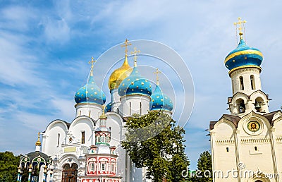 Church of the Holy Spirit and Assumption Cathedral at Troitse-Se Stock Photo