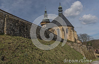 Church in Horni Slavkov town in spring time Stock Photo