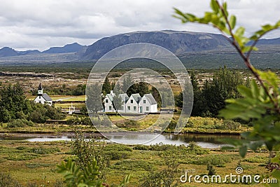 Church and houses in Pingvellir Iceland Stock Photo