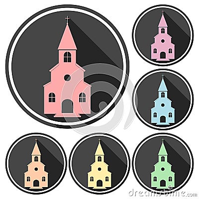 Church icons set with long shadow Vector Illustration