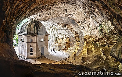 Church inside cave in Italy - Marche - the temple of Valadier church near Frasassi caves in Genga Ancona Stock Photo