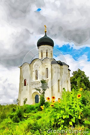 Church of the Intercession on the River Nerl Cartoon Illustration