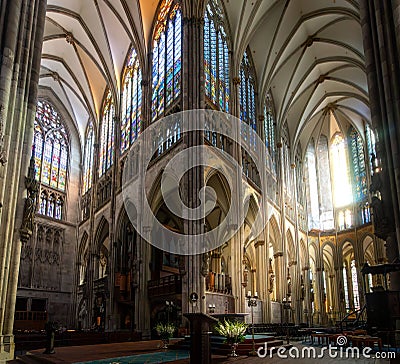 a church with an interior full of windows and altars Editorial Stock Photo