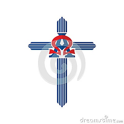 Church logo. Alpha, omega and a cross. Vector Illustration