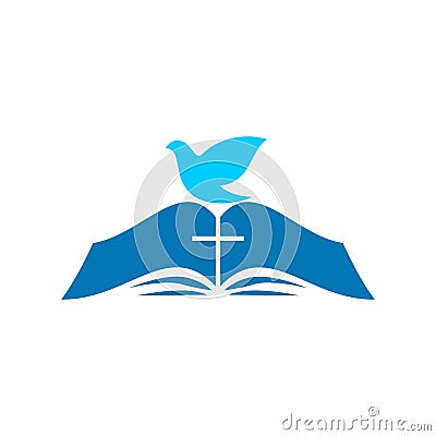 Church logo. The Bible and the dove. Vector Illustration