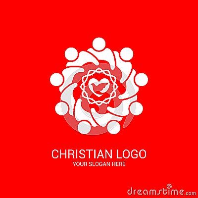 Church logo and biblical symbols. The unity of believers in Jesus Christ, the worship of God Vector Illustration