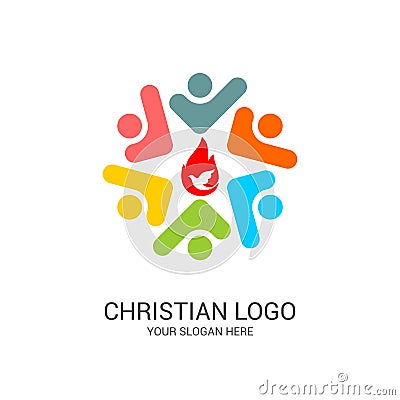 Church logo and biblical symbols. The unity of believers in Jesus Christ, the worship of God Vector Illustration