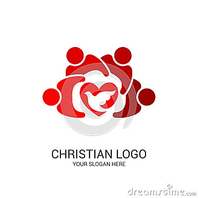 Church logo and biblical symbols. The unity of believers in Jesus Christ, the worship of God, participation in the evening Vector Illustration