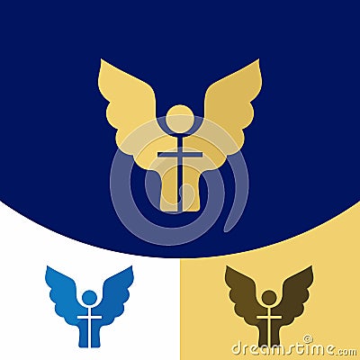 Church logo. Christian symbols. Angel of God and the cross of Jesus Christ. Vector Illustration