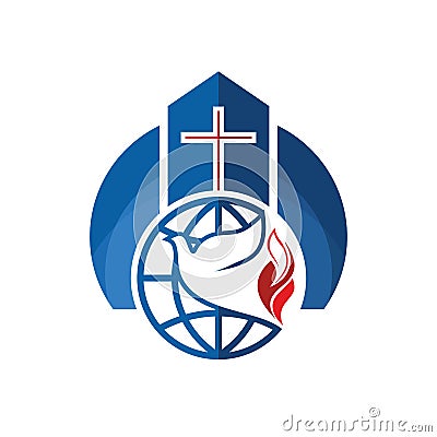 Church logo. Christian symbols. The cross, the globe and the dove are a symbol of the Holy Spirit Vector Illustration